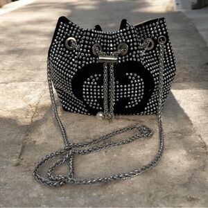 Mini Black Silver Studded Bucket Bag